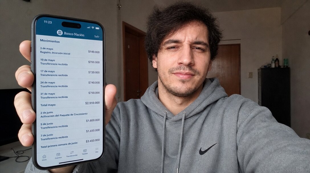 Matías Soria muestra la app del Banco Nación con transferencias de S.A.